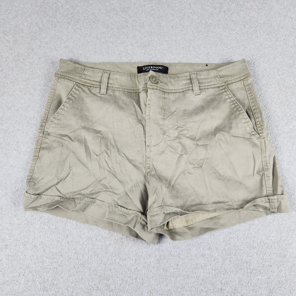 Liverpool Shorts Womens 12/31 Green Slash Pocket Casual Flat Front Cuffed Hem
